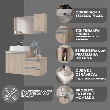 Imagem de Kit gabinete banheiro completo - armário + cuba + espelheira cross 80cm madeirado inteiro