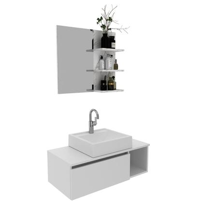 Imagem de Kit Gabinete de Banheiro com Cuba e Espelheira Branco Mármore