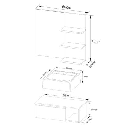 Imagem de Kit Gabinete de Banheiro com Cuba e Espelheira Branco Mármore