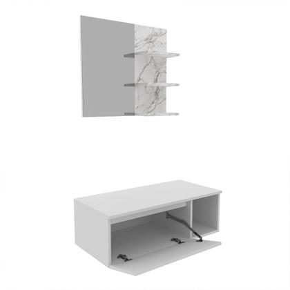 Imagem de Kit Gabinete de Banheiro com Cuba e Espelheira Branco Mármore