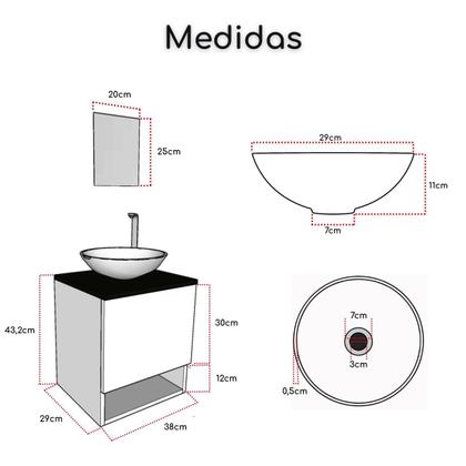 Imagem de Kit Gabinete de Banheiro Lavabo com Cuba Espelho Torneira Preta Sifão Valvula Engate
