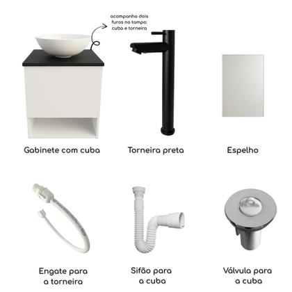 Imagem de Kit Gabinete de Banheiro Lavabo com Cuba Espelho Torneira Preta Sifão Valvula Engate
