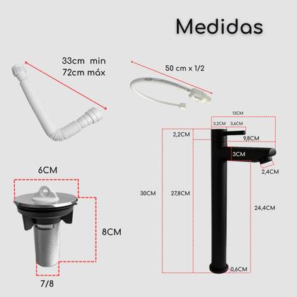 Imagem de Kit Gabinete de Banheiro Lavabo com Cuba Espelho Torneira Preta Sifão Valvula Engate