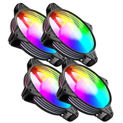 Imagem de Kit Gabinete Gamer Megalon Mid Tower Suporta Até 5 Fans e Water Cooler  Com Vidro Temperado + 4 Cooler Fans Rgb 8 Cores Eurus