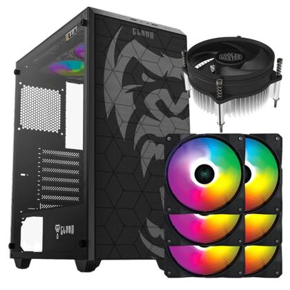 Imagem de Kit Gabinete Gamer Zilla Mid Tower Suporta Até 6 Fans e Water Cooler + 6  Unid Cooler Fan Led Fixo 5 Cores V.Ring 120mm + Cooler Para Processador I30 92mm