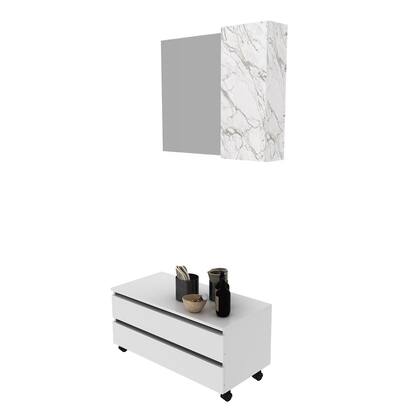 Imagem de Kit Gabinete Gaveteiro com Espelheira para Banheiro Branco Mármore