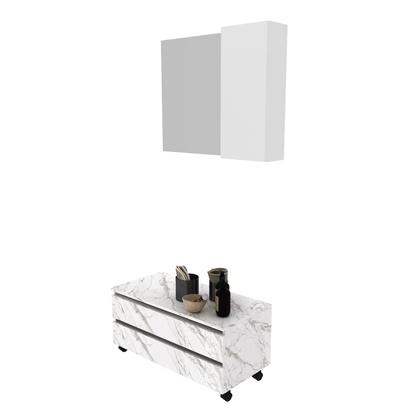 Imagem de Kit Gabinete Gaveteiro com Espelheira para Banheiro Mármore Branco