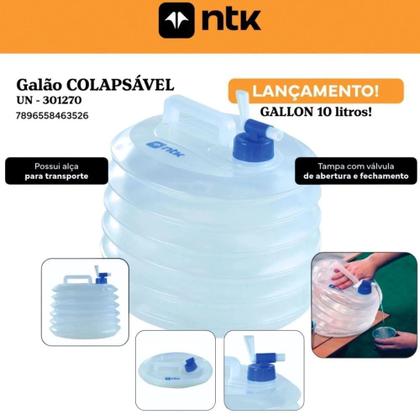 Imagem de Kit Galao Colapsavel 10 L Recipiente de Agua Dobravel Ntk + 20 Pastilhas Purificadoras Consumo Humano  Nautika 