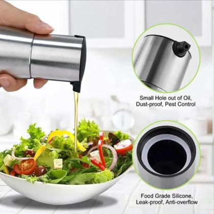 Imagem de Kit galheteiro inox vidro suporte porta azeite vinagre completo 3 pecas cozinha luxo 230ml elegancia