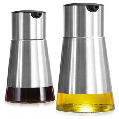 Imagem de Kit galheteiro inox vidro suporte porta azeite vinagre completo 3 pecas cozinha luxo 230ml elegancia