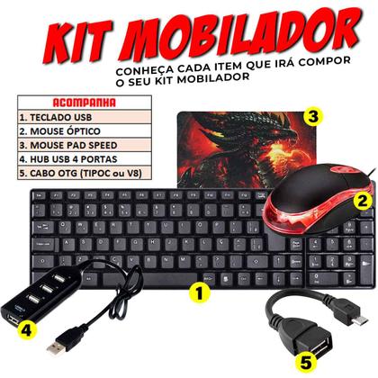 Imagem de Kit Gamer Mobilador Barato Teclado Preto abnt2  Mouse Óptico