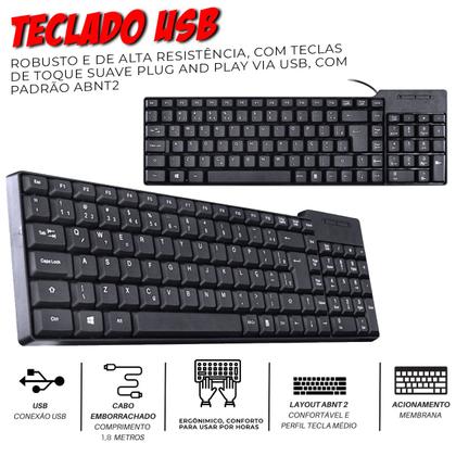 Imagem de Kit Gamer Mobilador Barato Teclado Preto abnt2  Mouse Óptico