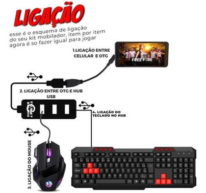 Imagem de Kit Gamer Mobilador Para Celular Com Teclado + Mouse Gamer 3200Dpi