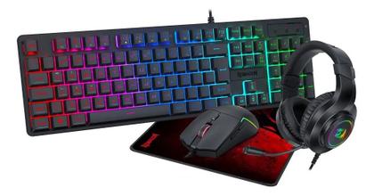 Imagem de Kit Gamer Redragon Gaming Essentials S166 RGB 4-em-1 Teclado Membrana, Mouse, Mousepad e Headset