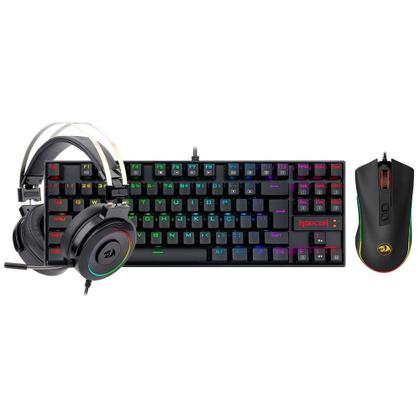 Imagem de Kit Gamer Redragon RGB, com Headset Lamia 2, Drivers 40mm + Teclado Kumara, Switch Outemu Brown, ABNT2 + Mouse Cobra 12400 DPI, Preto - S125