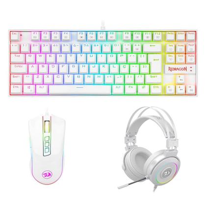 Imagem de Kit Gamer Redragon RGB, Headset Lamia 2, Drivers 40mm + Teclado Kumara, Switch Outemu Brown, ABNT2 + Mouse Cobra, 12400 DPI, Branco - S125W