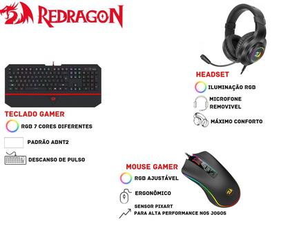 Imagem de Kit Gamer Redragon Teclado Mouse Headset USB RGB