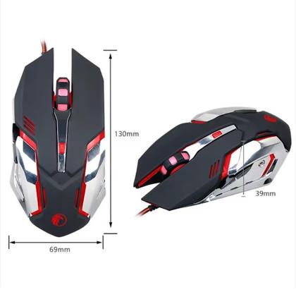 Imagem de Kit Gamer Teclado Semi Mecanico Fullsize Abnt2 Retro Iluminado Led e Mouse Optico 6 Botões 2400 DPI Com LED RGB