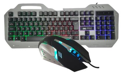 Imagem de Kit Gamer Teclado Semi Mecanico Fullsize Abnt2 Retro Iluminado Led e Mouse Optico 6 Botões 2400 DPI Com LED RGB