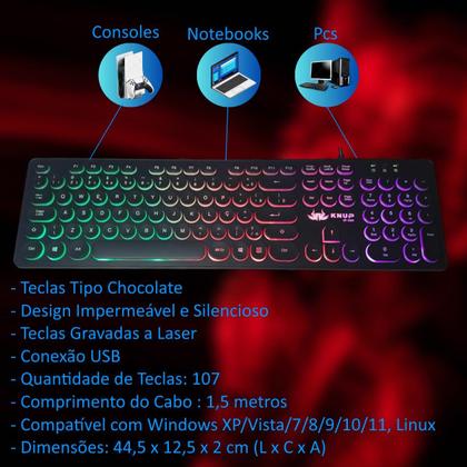 Kit Gamer Teclado USB, Fone de ouvido Microfone Retratil e Mouse Ergonomico 6 Botões 4800 dpi Led RGB - Knup/Leboss Imagem de Kit Gamer Teclado USB, Fone de ouvido Microfone Retratil e Mouse Ergonomico 6 Botões 4800 dpi Led RGB