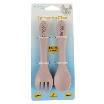 Imagem de Kit Garfo e Colher Silicone Rosa - Clingo