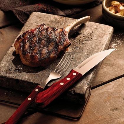 Imagem de Kit Garfo E Faca Grande Para Churrasco Cabo Madeira 12 Pçs