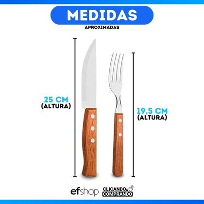 Imagem de Kit Garfo E Faca Grande Para Churrasco Cabo Madeira 12 Pçs
