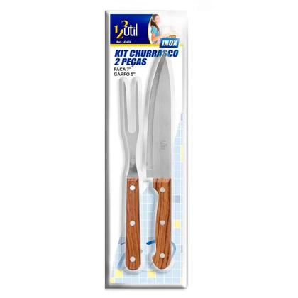 Imagem de Kit Garfo e Faca Para Churrasco em Aço Inox Cabo em Madeira