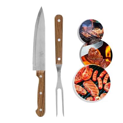 Imagem de Kit Garfo e Faca Para Churrasco em Aço Inox Cabo em Madeira