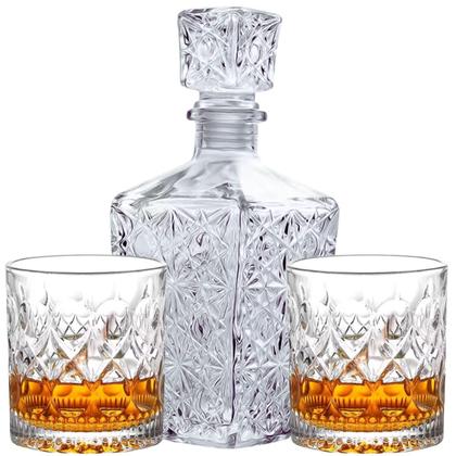 Imagem de Kit Garrafa De Vidro Para Whisky Mini Bar 2 Copos Para Whisky 6 Mini Taça Para Licor Decoração