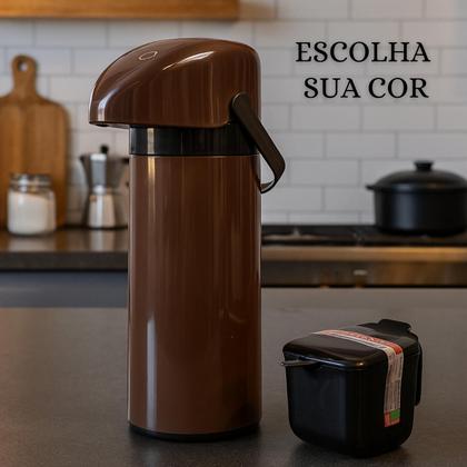 Imagem de Kit Garrafa Térmica 1 Litro Sistema Pressão Verona Açucareiro 350 ML Garrafa Alça Ampola de Vidro