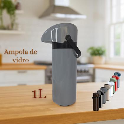 Imagem de Kit Garrafa Térmica 1 Litro Verona + Açucareiro 350 ML Garrafa Alça Ampola de Vidro