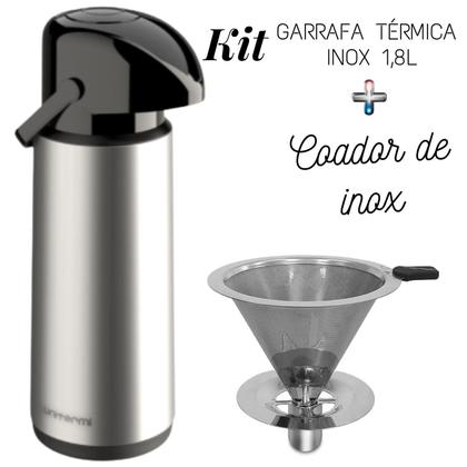 Imagem de Kit Garrafa térmica 1,8 Litros Inox Verona + Coador de Inox Filtro de café Permanente Unitermi