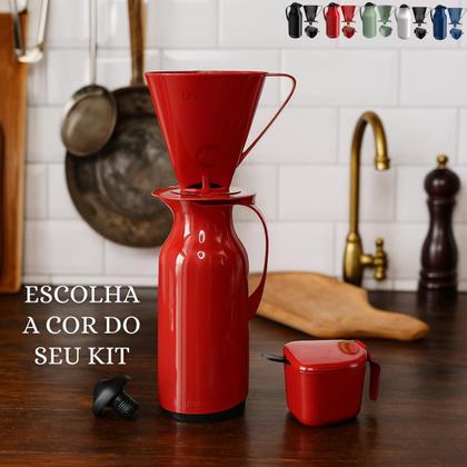 Imagem de Kit Garrafa Térmica 1L Siena Suporte Porta Filtro de Café 102 103 Açucareiro com Colher Unitermi