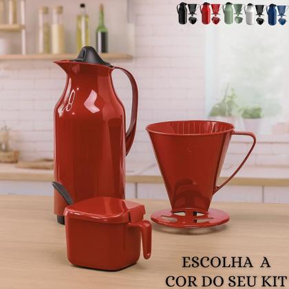 Imagem de Kit Garrafa Térmica 1L Siena Suporte Porta Filtro de Café 102 103 Açucareiro com Colher Unitermi