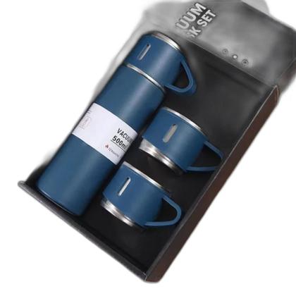 Imagem de Kit Garrafa Térmica Com Xícaras Inox Com Visor E Tampa