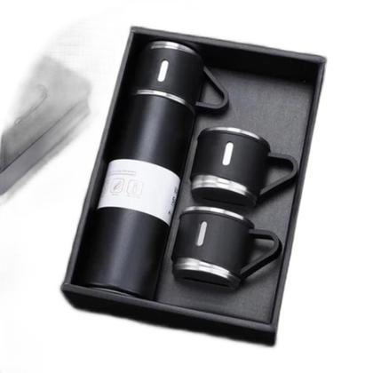Imagem de Kit Garrafa Térmica Com Xícaras Inox Com Visor E Tampa