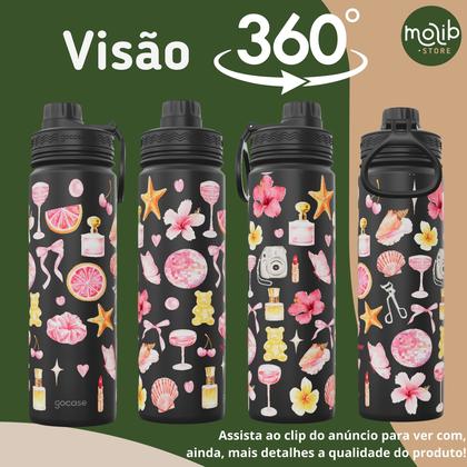 Imagem de KIT Garrafa Térmica Gocase Original Premium Estampas 650ml com saquinho protetor