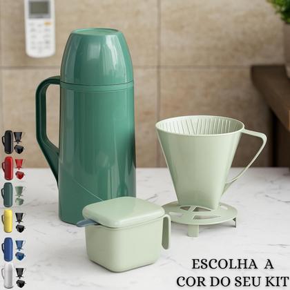 Imagem de Kit Garrafa Térmica Roma 1 Litro Com Suporte para Filtro de Café 102 e 103 Açucareiro 350 ML