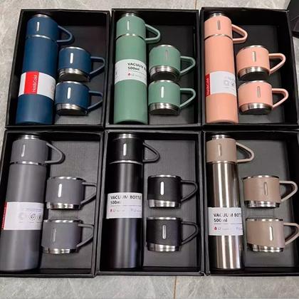 Imagem de Kit Garrafa Térmica Vacuum Flask Set 500ml Com 3 Xícaras