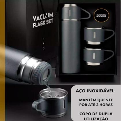 Imagem de Kit Garrafa Térmica Vacuum Flask Set 500ml Com 3 Xícaras