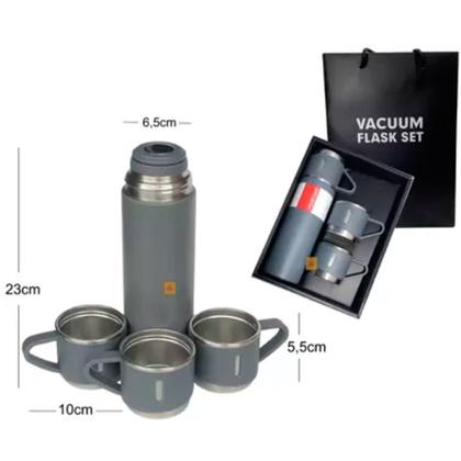 Imagem de Kit Garrafa Térmica Vacuum Flask Set 500ml Com 3 Xícaras
