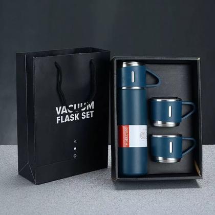 Imagem de Kit Garrafa Térmica Vacuum Flask Set Inox 500ml + 3 Xícaras - Bebidas quentes ou frias sempre à mão