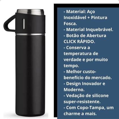 Imagem de Kit Garrafa Térmica Vacuum Flask Set Inox 500ml + 3 Xícaras