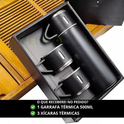 Imagem de Kit Garrafa Térmica Vacuum Flask Set Inox 500ml + 3 Xícaras