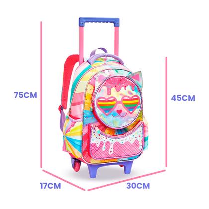 Imagem de Kit Gatinho Holográfico Mochila Estojo e Lancheira Térmica