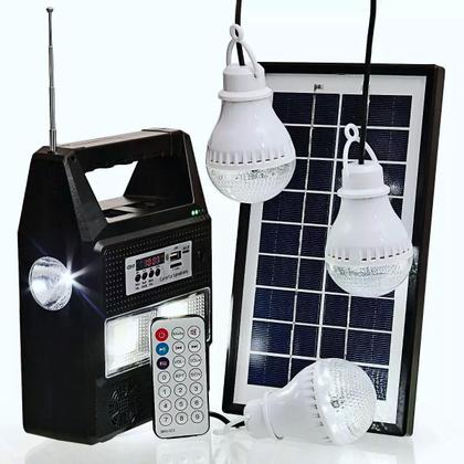 Imagem de Kit Gerador Energia Solar Rádio Bluetooth Placa Solar 3Lamp