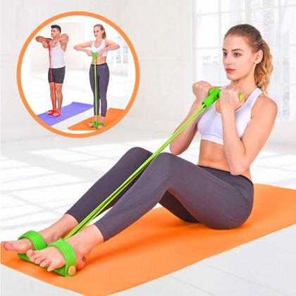 Imagem de Kit Ginástica Em Casa Elástico Tensão Tube + Corda De Pular