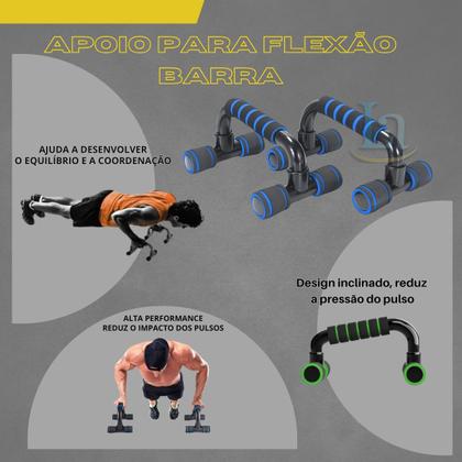 Imagem de Kit Ginastica Faixa Elástica + Barra Chão flexão + Corda + Roda Abdominal Exercício