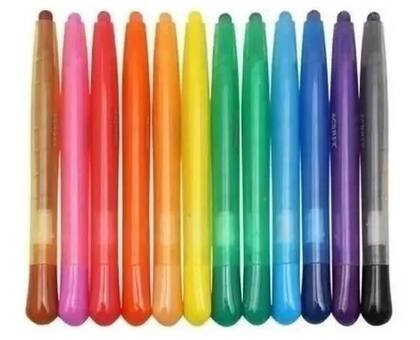 Imagem de Kit Giz Cera Escolar Retrátil 12 Cores Colorir Desenhar
